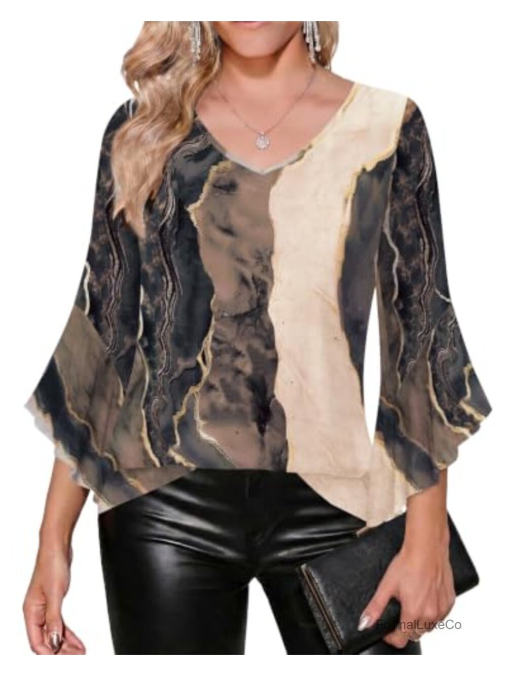 Zeagoo Womens 3/4 Sleeve Sequin V-Neck Tunic Top Dressy Blouse